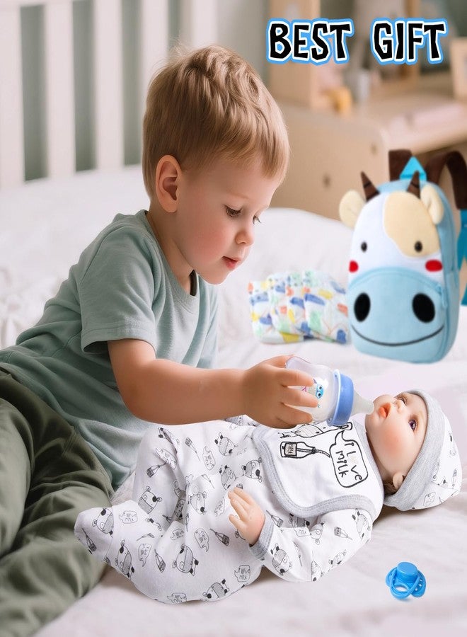 Pedolltree Reborn Baby Dolls Clothes Outfit Accessories Cow 13 Pcs Set for 17-22 Inch Reborn Dolls Newborn Boy with Blue Cow Backpack Diaper - Image 4